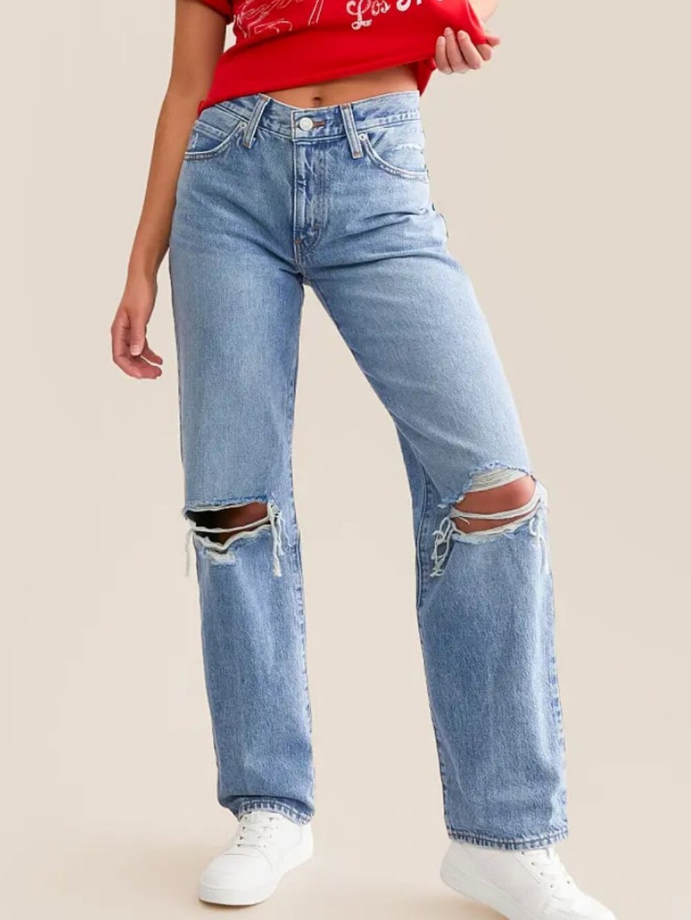 Levis 94 Baggy Distressed Jeans In Caution Hot Pants